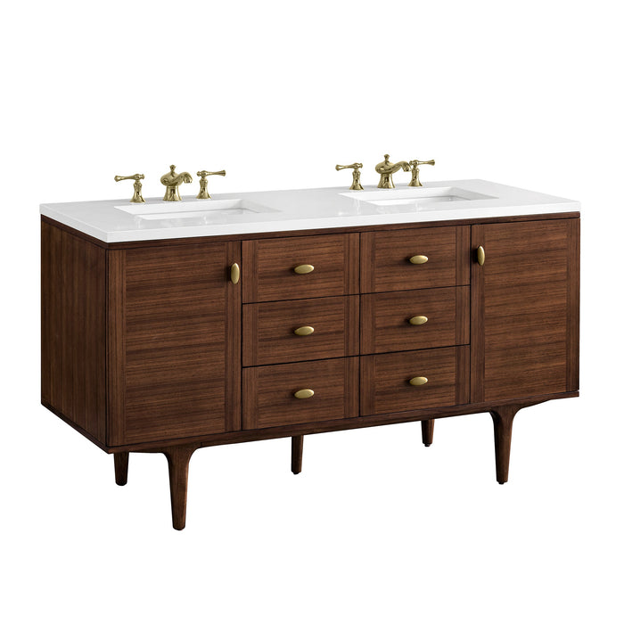 James Martin Amberly 60" Dual Mount Double Bathroom Vanity, Mid-Century Walnut