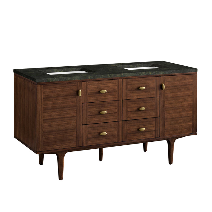 James Martin Amberly 60" Dual Mount Double Bathroom Vanity, Mid-Century Walnut