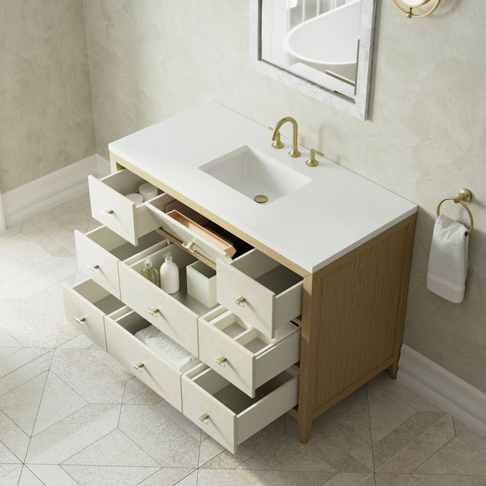 James Martin Celeste 48" Single Bathroom Vanity, Sunwashed Oak with Embossed Shagreen Drawer Fronts