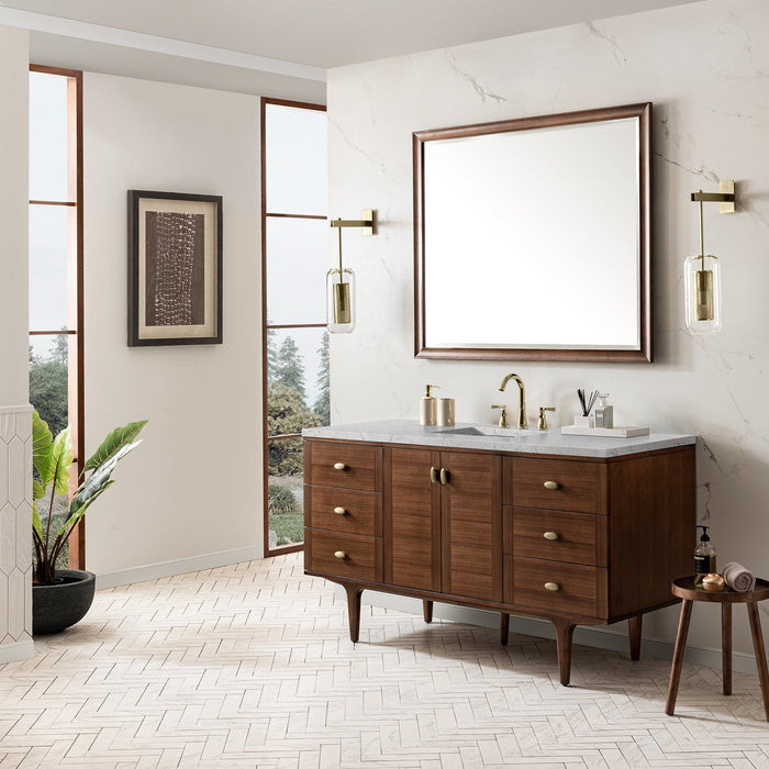 James Martin Amberly 60" Dual Mount Single Bathroom Vanity, Mid-Century Walnut
