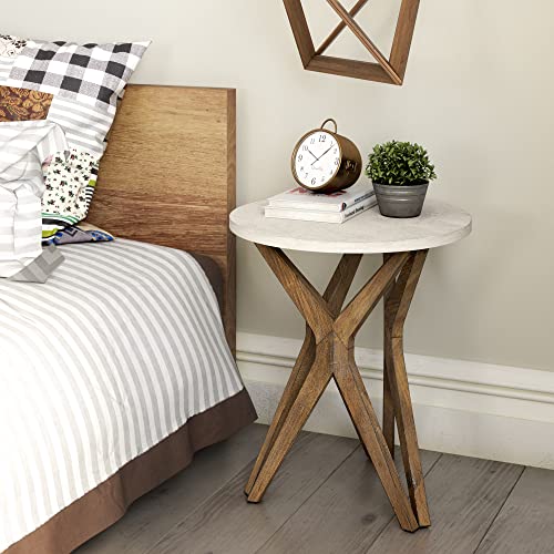 Pedestal Farmhouse End Table, Distressed White Top with Tripod Base for Modern Farmhouse, Boho Decor, Round, 20D x 20W x 23.25H in - Farmhouse Kitchen and Bath