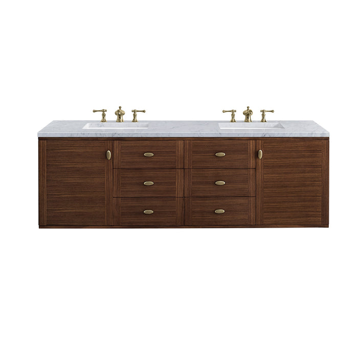 James Martin Amberly 72" Dual Mount Double Bathroom Vanity, Mid-Century Walnut