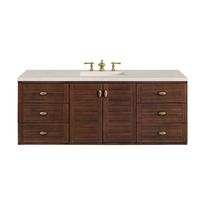 James Martin Amberly 60" Dual Mount Single Bathroom Vanity, Mid-Century Walnut