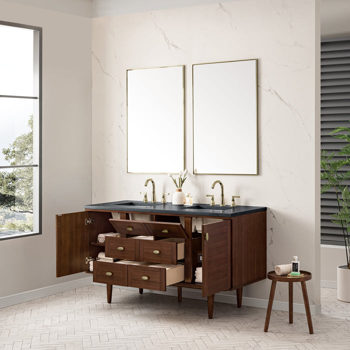 James Martin Amberly 60" Dual Mount Double Bathroom Vanity, Mid-Century Walnut