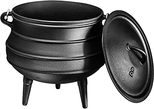 Pre - Seasoned Cauldron Cast Iron | 8 Quarts - African Potjie Pot with Lid | 3 Legs for Even Heat Distribution - Premium Camping Cookware for Campfire, Coals and Fireplace Cooking (Large) - Farmhouse Kitchen and Bath