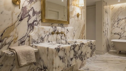Calacatta Viola Marble Wall-mount Bathroom Vanity Sink Fluted Front (W)21" (L)37" (H)12"