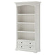 Provence Pure White Mahogany Wood Bookcase With 4 Shelves And 2 Drawers