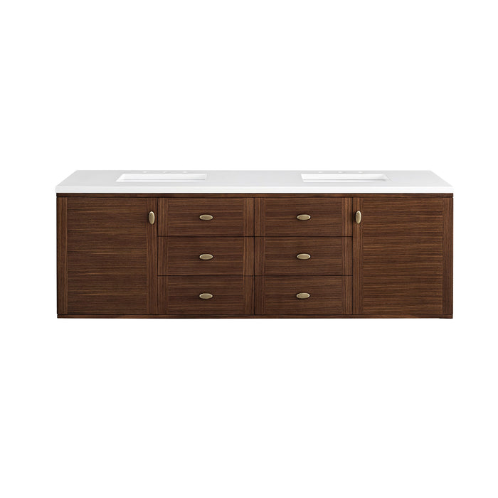 James Martin Amberly 72" Dual Mount Double Bathroom Vanity, Mid-Century Walnut