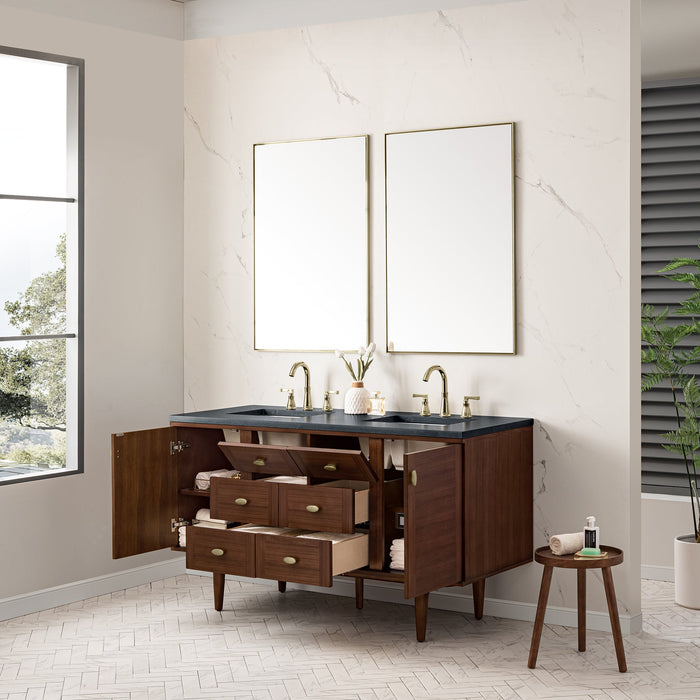 James Martin Amberly 60" Dual Mount Double Bathroom Vanity, Mid-Century Walnut