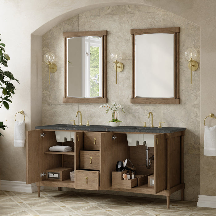 James Martin Kinnsden 72" Double Bathroom Vanity, Weathered Oak