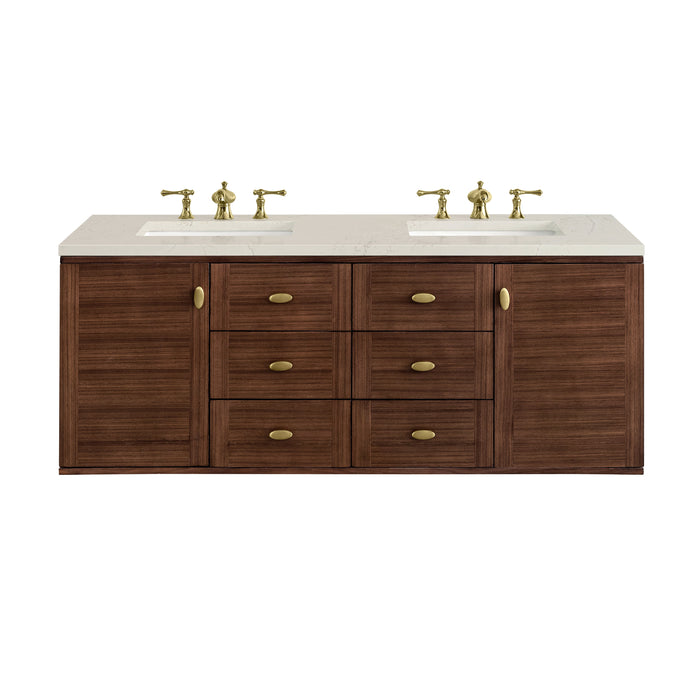 James Martin Amberly 60" Dual Mount Double Bathroom Vanity, Mid-Century Walnut