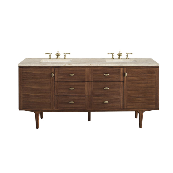 James Martin Amberly 72" Dual Mount Double Bathroom Vanity, Mid-Century Walnut
