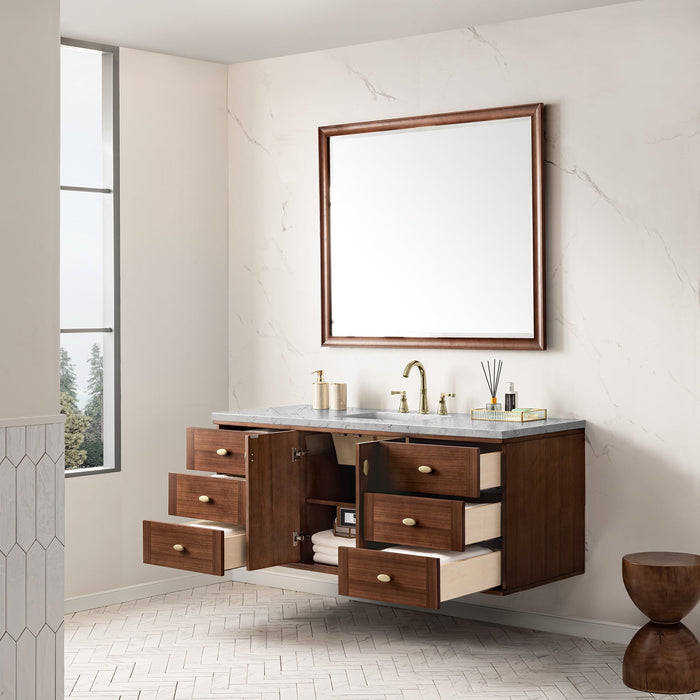 James Martin Amberly 60" Dual Mount Single Bathroom Vanity, Mid-Century Walnut