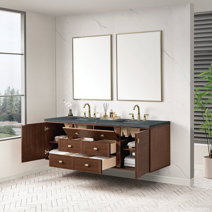 James Martin Amberly 72" Dual Mount Double Bathroom Vanity, Mid-Century Walnut