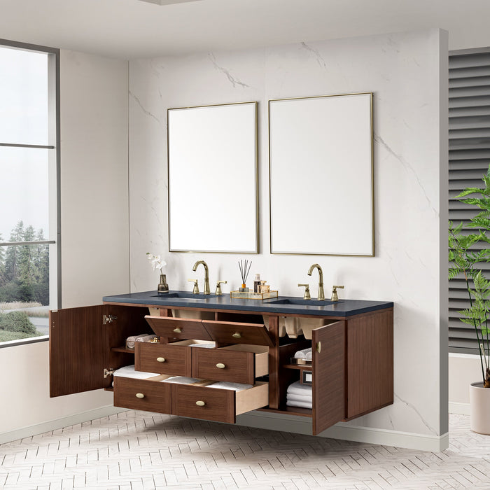 James Martin Amberly 72" Dual Mount Double Bathroom Vanity, Mid-Century Walnut