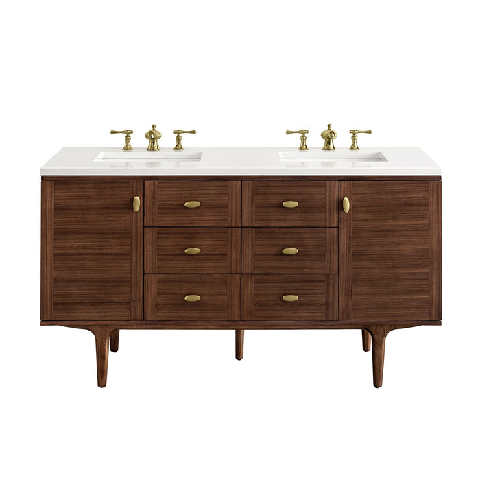 James Martin Amberly 60" Dual Mount Double Bathroom Vanity, Mid-Century Walnut