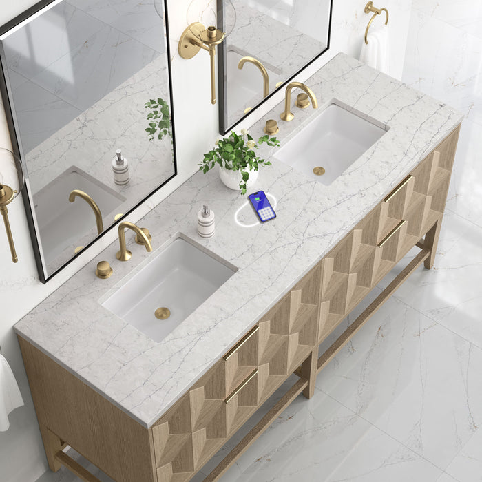James Martin Emmeline 72" Double Bathroom Vanity, Pebble Oak