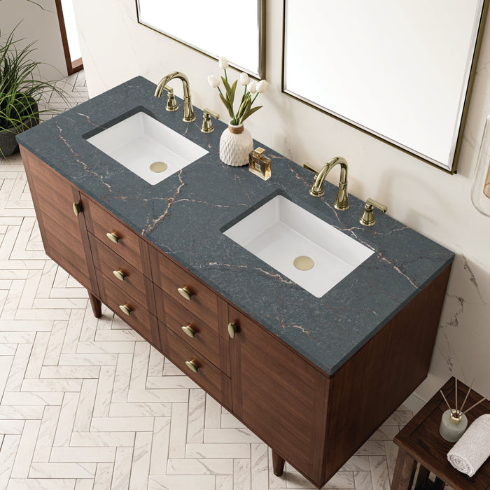 James Martin Amberly 60" Dual Mount Double Bathroom Vanity, Mid-Century Walnut