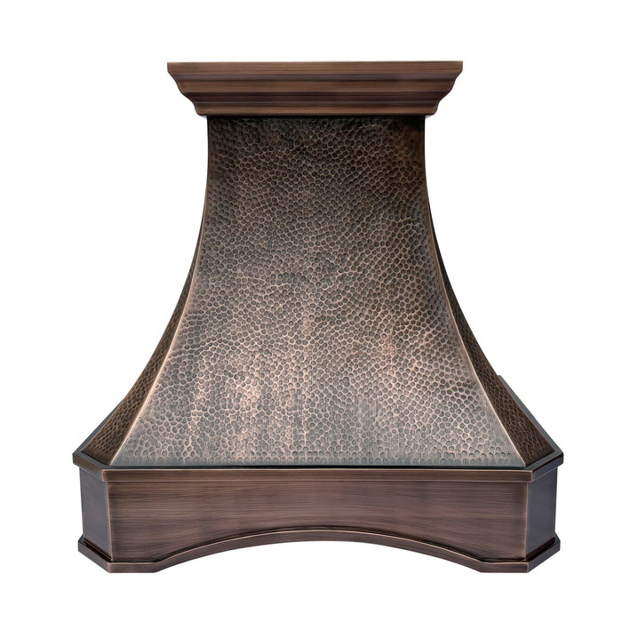 Hammered Copper Wall Mount Range Hood with Arch Design 30-1/2" W x 30" H