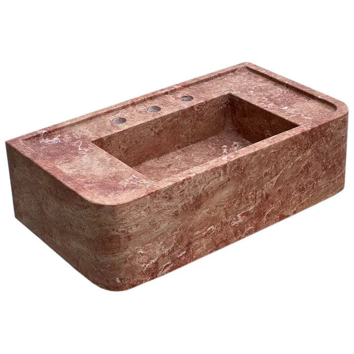 Red Travertine Honed and Filled Wall-Mount Bathroom Sink 16x30x8