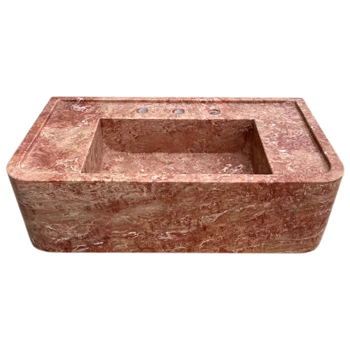 Red Travertine Honed and Filled Wall-Mount Bathroom Sink 16x30x8