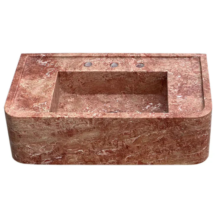 Red Travertine Honed and Filled Wall-Mount Bathroom Sink 16x30x8