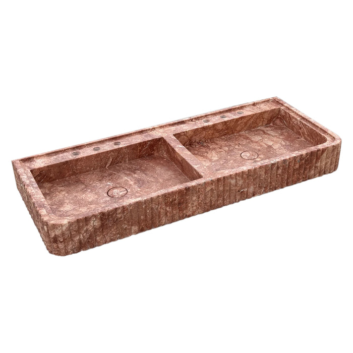 Red Travertine Double Bathroom Vanity Sink Fluted on Front and Edges NTRVS155