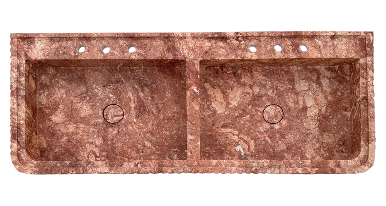 Red Travertine Double Bathroom Vanity Sink Fluted on Front and Edges NTRVS155