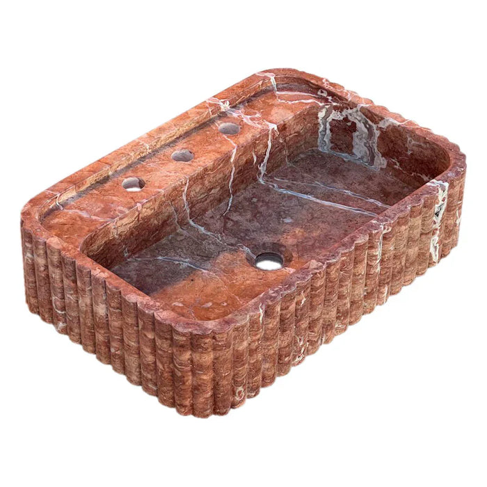 Red Travertine Wall Mount Bathroom Sink Ribbed Textured 24x16