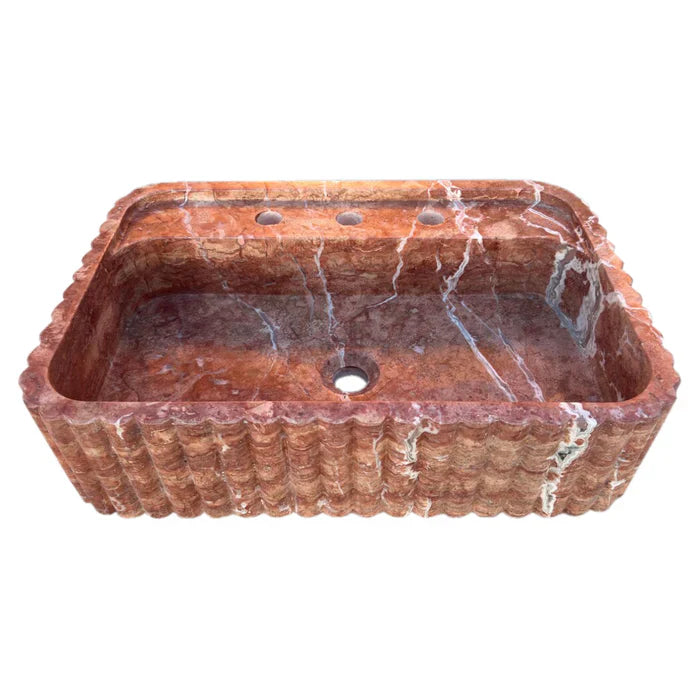 Red Travertine Wall Mount Bathroom Sink Ribbed Textured 24x16