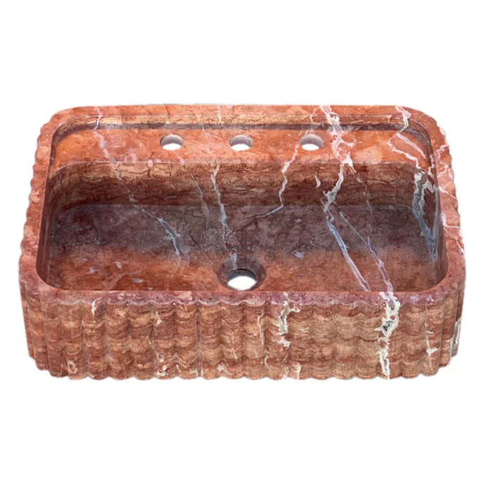 Red Travertine Wall Mount Bathroom Sink Ribbed Textured 24x16