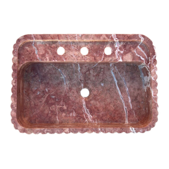 Red Travertine Wall-mount Bathroom Sink Ribbed Textured NTRVS187