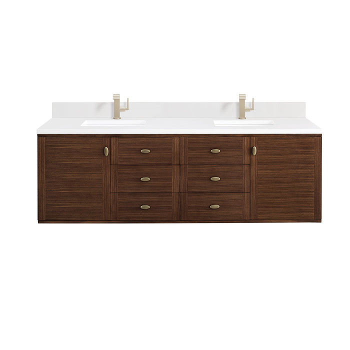 James Martin Amberly 72" Dual Mount Double Bathroom Vanity, Mid-Century Walnut