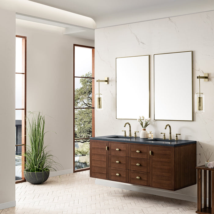 James Martin Amberly 60" Dual Mount Double Bathroom Vanity, Mid-Century Walnut