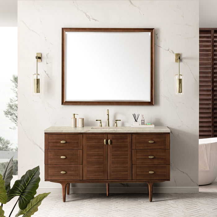 James Martin Amberly 60" Dual Mount Single Bathroom Vanity, Mid-Century Walnut