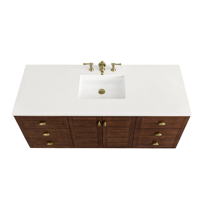 James Martin Amberly 60" Dual Mount Single Bathroom Vanity, Mid-Century Walnut