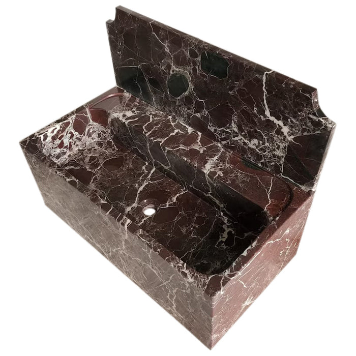 Rosso Levanto Marble Wall-mount Bathroom Sink with 11" Backsplash NTRVS165