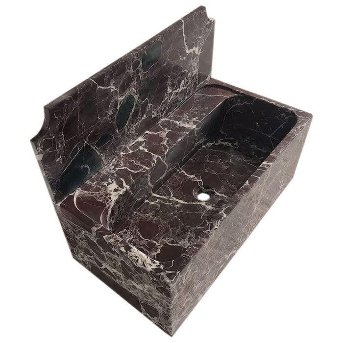 Rosso Levanto Marble Wall-mount Bathroom Sink with 11" Backsplash NTRVS165