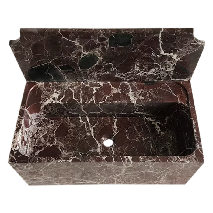 Rosso Levanto Marble Wall-mount Bathroom Sink with 11" Backsplash NTRVS165