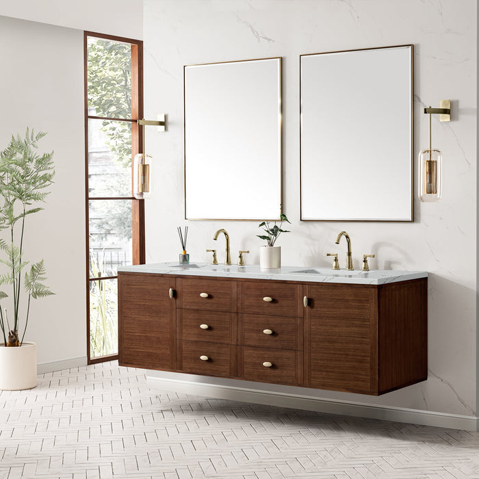 James Martin Amberly 72" Dual Mount Double Bathroom Vanity, Mid-Century Walnut