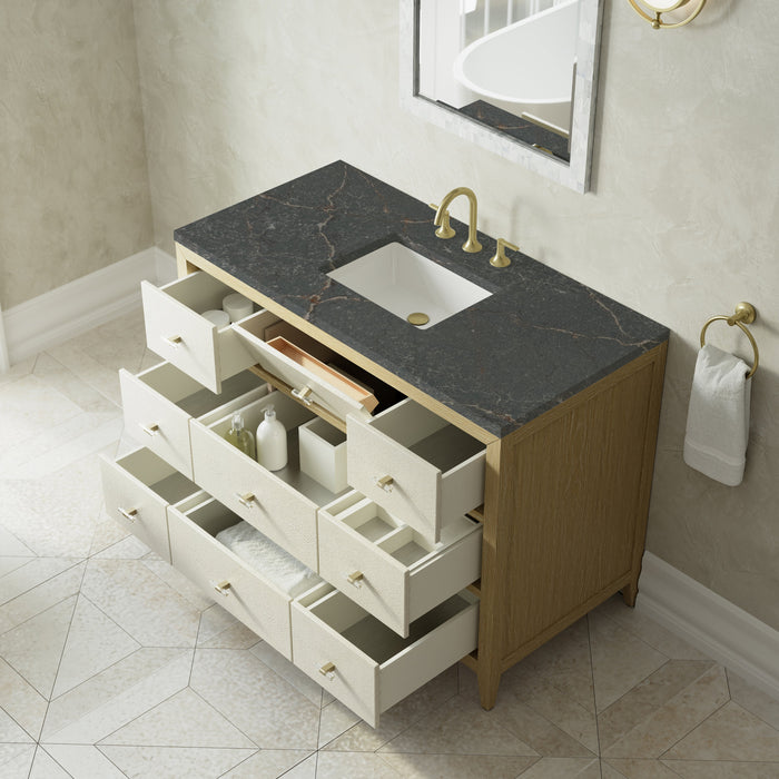 James Martin Celeste 48" Single Bathroom Vanity, Sunwashed Oak with Embossed Shagreen Drawer Fronts