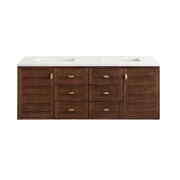 James Martin Amberly 60" Dual Mount Double Bathroom Vanity, Mid-Century Walnut