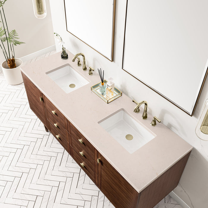James Martin Amberly 72" Dual Mount Double Bathroom Vanity, Mid-Century Walnut