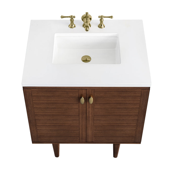James Martin Amberly 30" Dual Mount Single Bathroom Vanity, Mid-Century Walnut