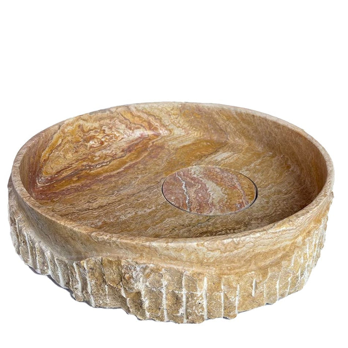 scabos gold travertine round vessel sink