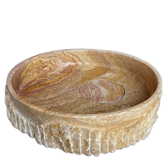 scabos gold travertine round vessel sink