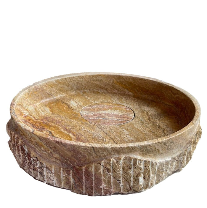 scabos gold travertine round vessel sink