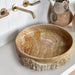 scabos gold travertine round vessel sink