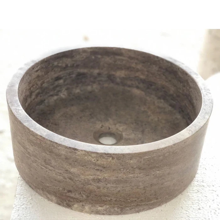 Silver Travertine Vessel Sink - Polished Natural Stone 16 x 5