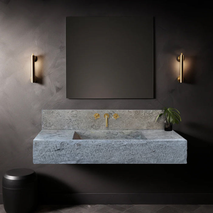 Silver Travertine Rustic Wall-mount Bathroom Sink - 8 Backsplash